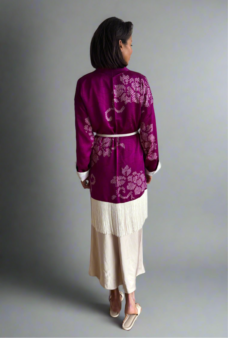 Purple mid length, white fringe