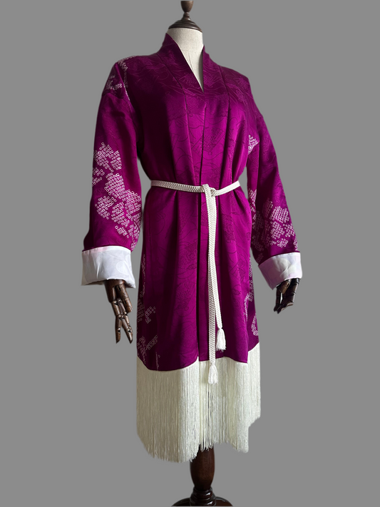 Purple mid length, white fringe